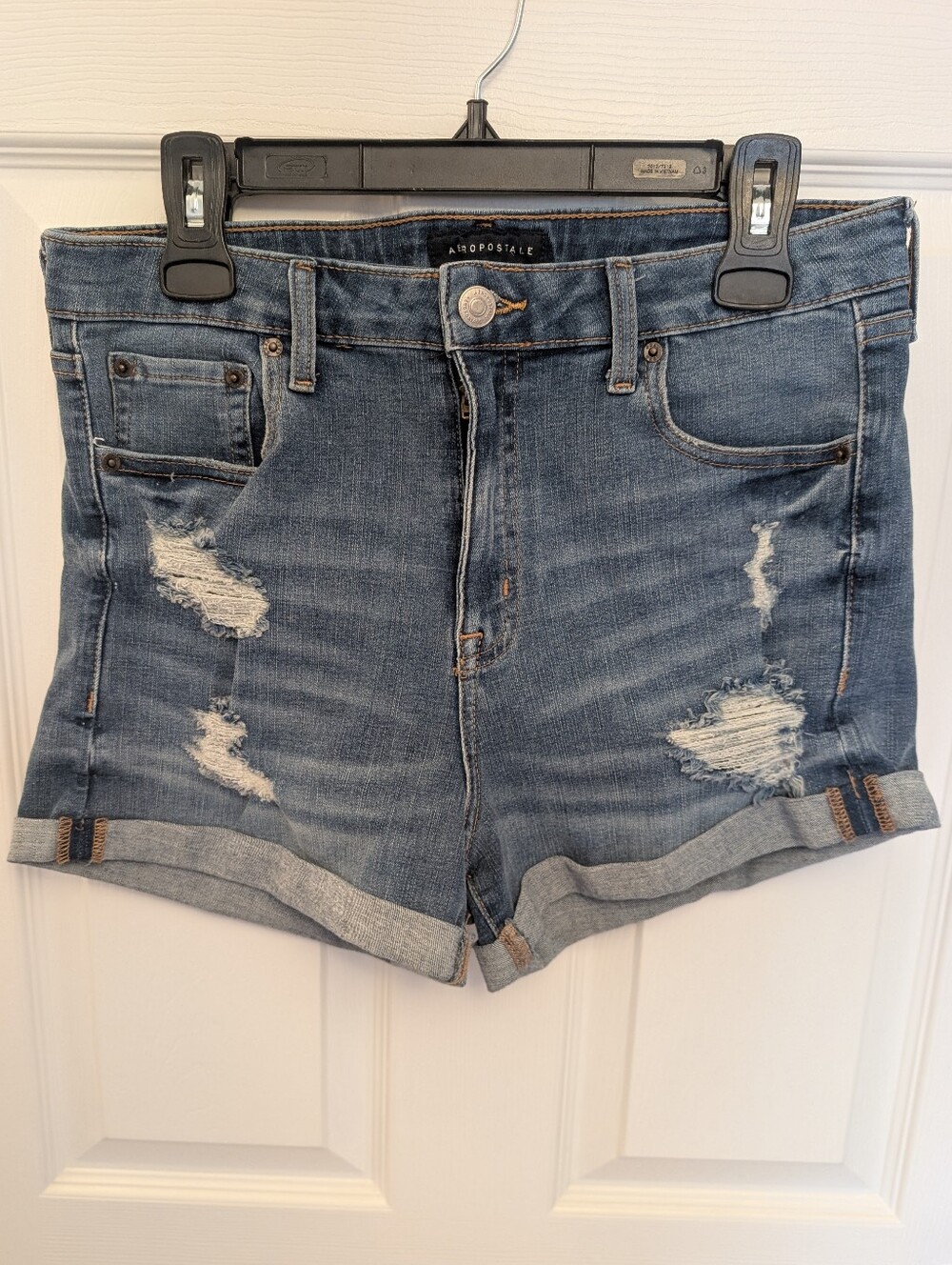 Aeropostale High Rise Curvy Midi Distressed Denim Shorts - 12